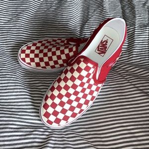red checkerboard vans